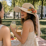 Violette Floral Ribbon Wide Brim Straw Boater Hat - Lifestyle scene 3