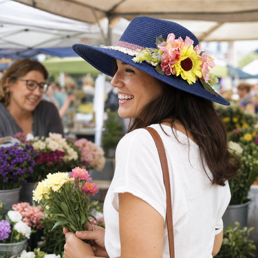 Violette Side Bloom Straw Boater Hat - Lifestyle scene 2