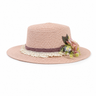 Violette Side Bloom Straw Boater Hat - Pink